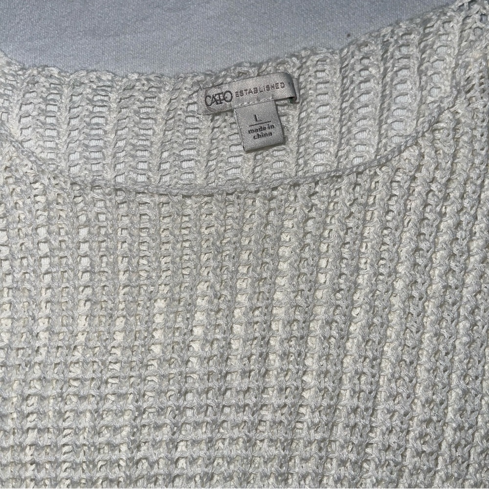 Cato Established Cream Crochet Fringe Sweater – Size Large Boho - Picture 3 of 7